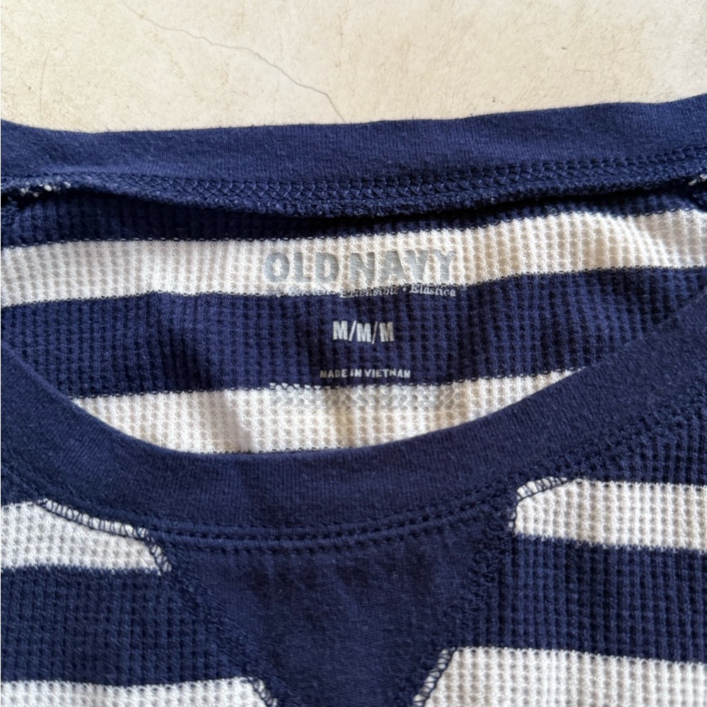 Old Navy Blue White Striped Cotton Top Size M Long Sleeve Casual Shirt - Picture 3 of 5